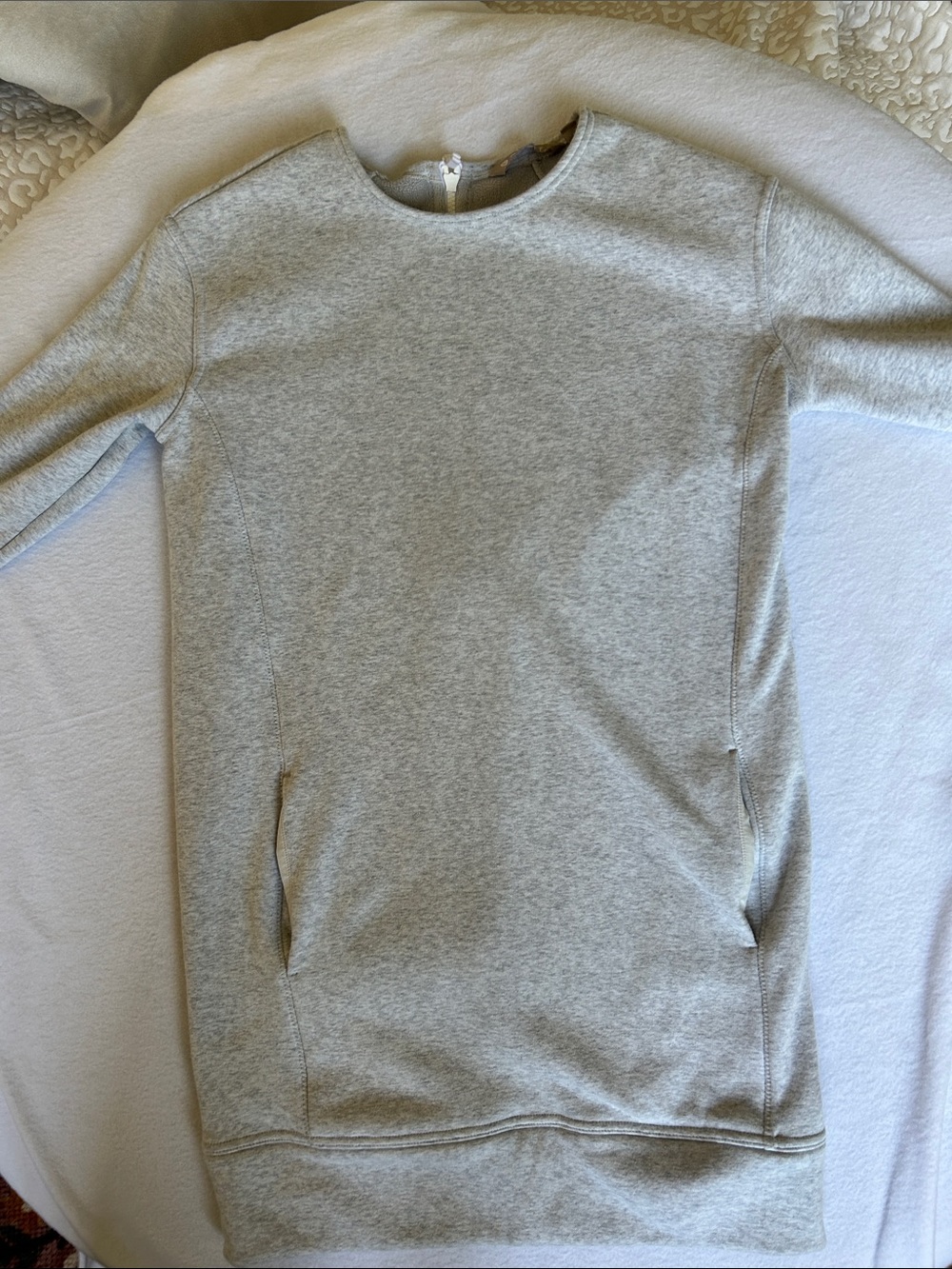 Athleta Gray Cozy Karma Fleece Back Zip Sweatshirt Dress Crew Neck